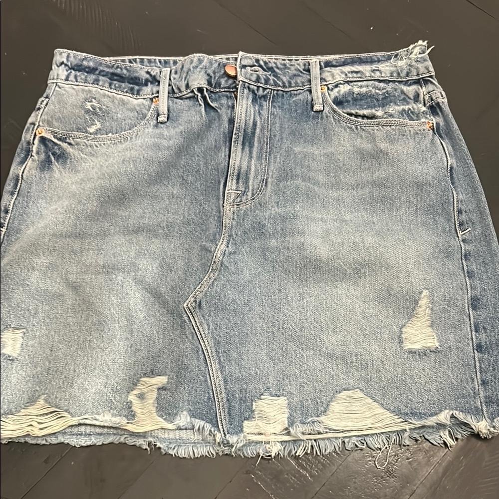 Good American Blue Mini Skirt Casual Distressed
